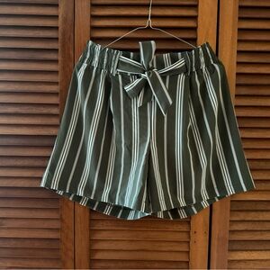 Soho Apparel High Waist Dark Green and White Striped Shorts Medium